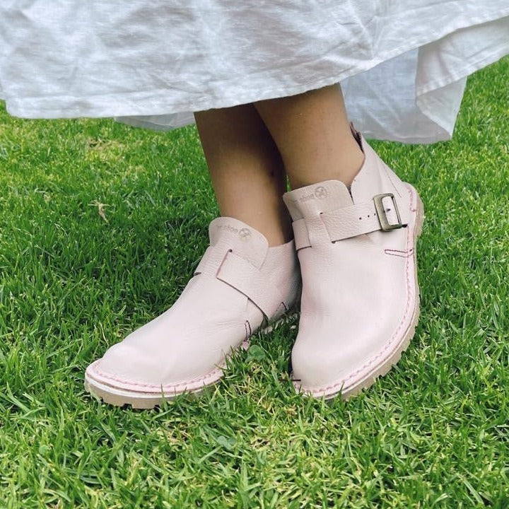 crossover buckle bootie - blush pink