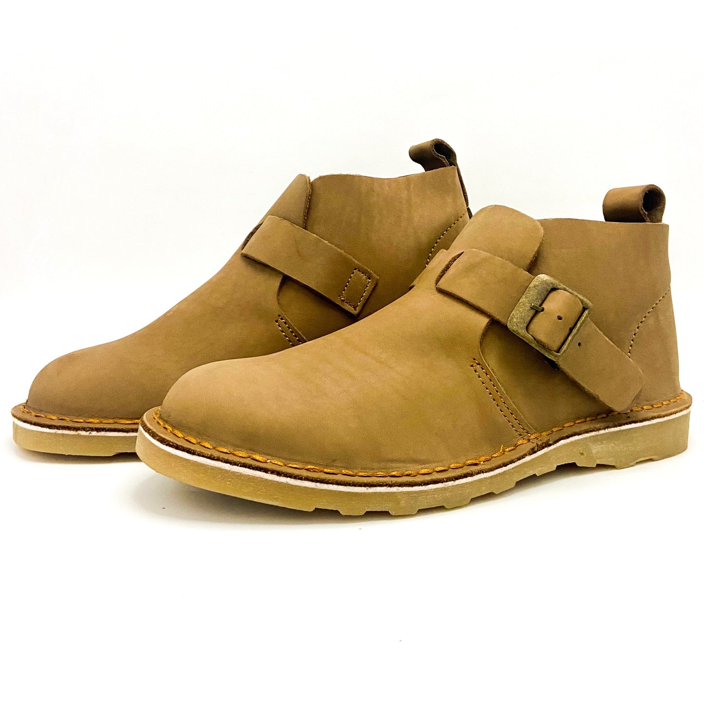 Mens crossover buckle boots -tan