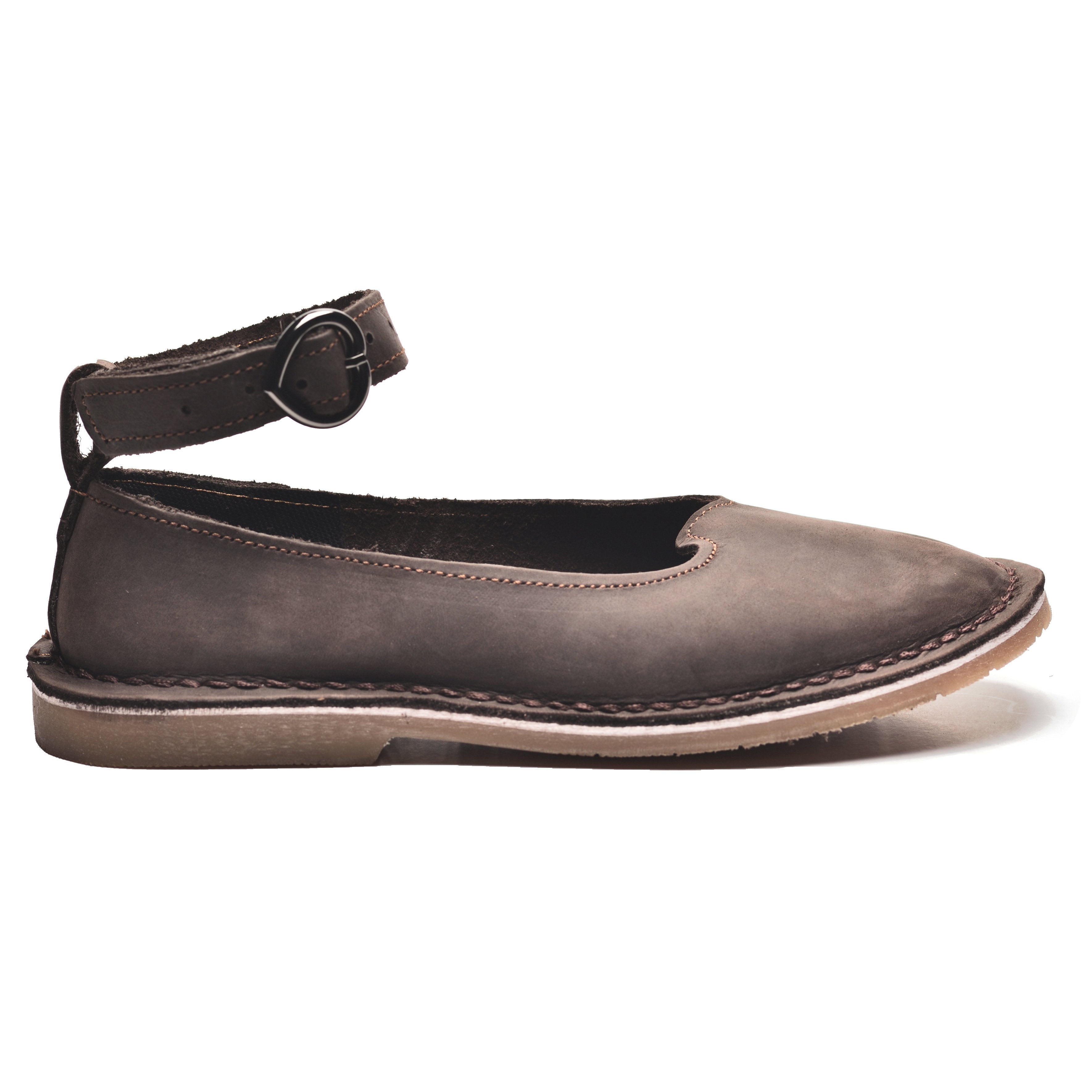 Ankle Strap Leather Pumps - Dark Brown