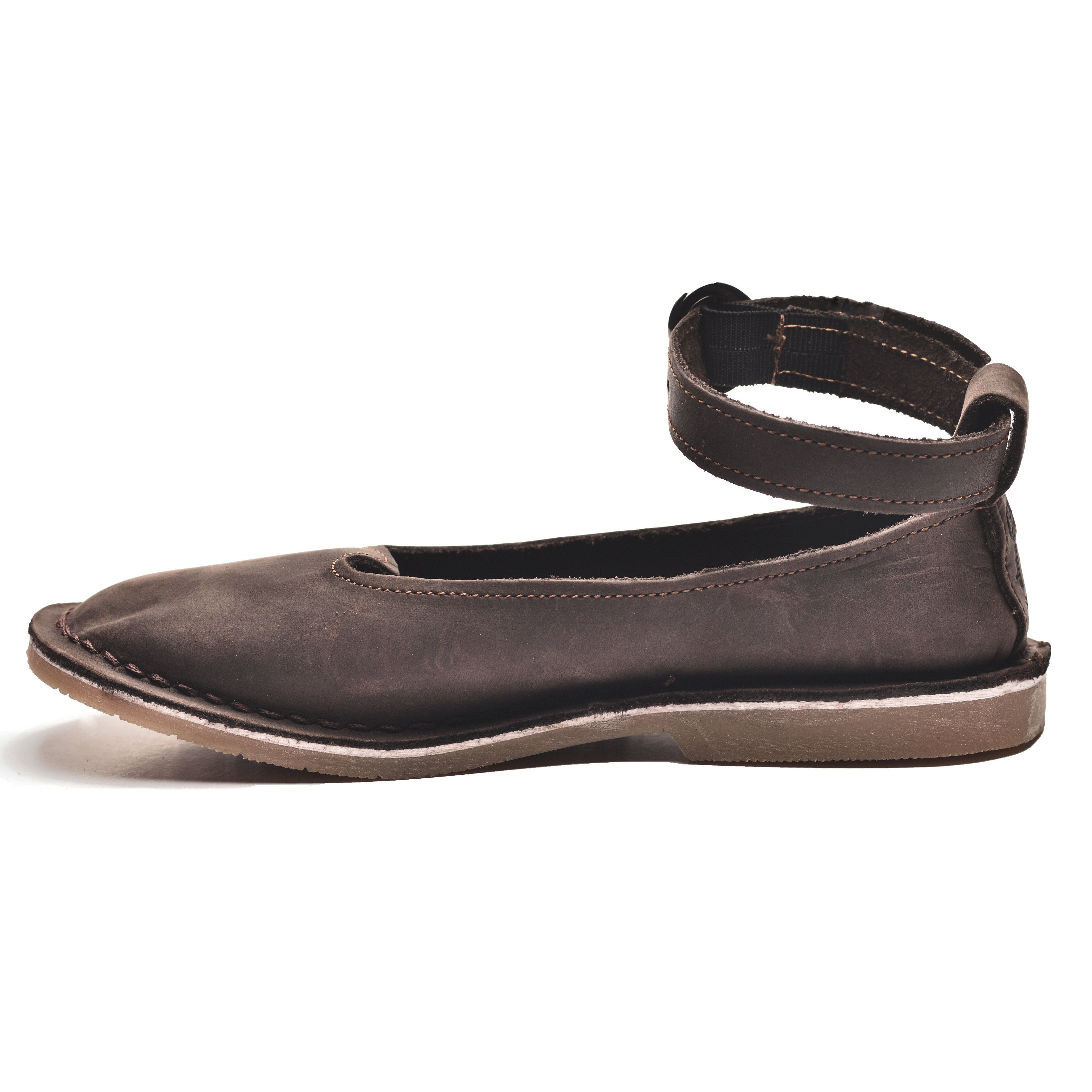 Ankle Strap Leather Pumps - Dark Brown