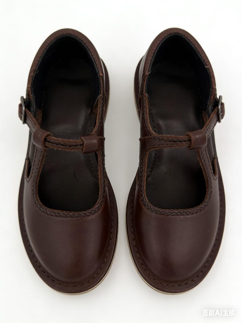 Pair of brown leather shoes with buckles on a white background