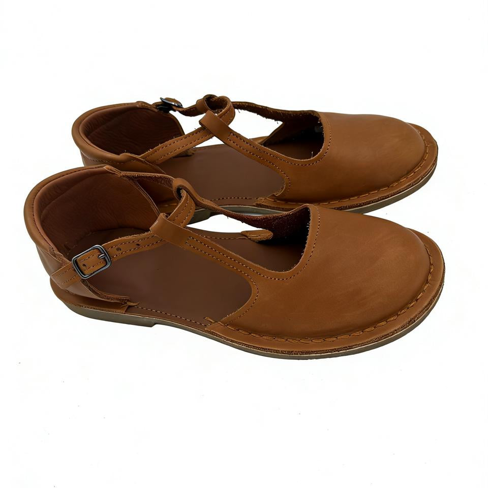 Pair of brown sandals on a white background