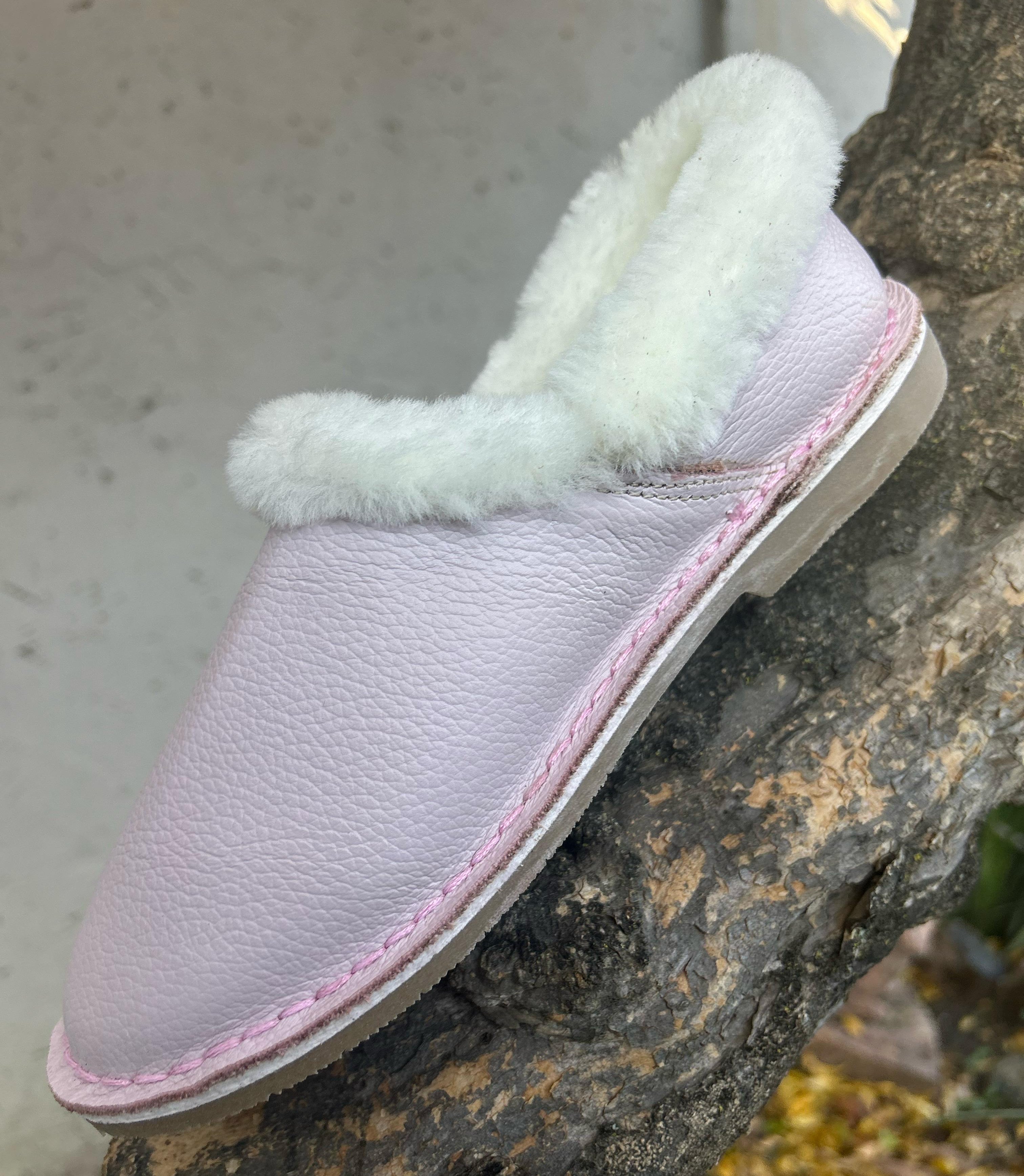 Genuine Leather Wool-lined Slippers