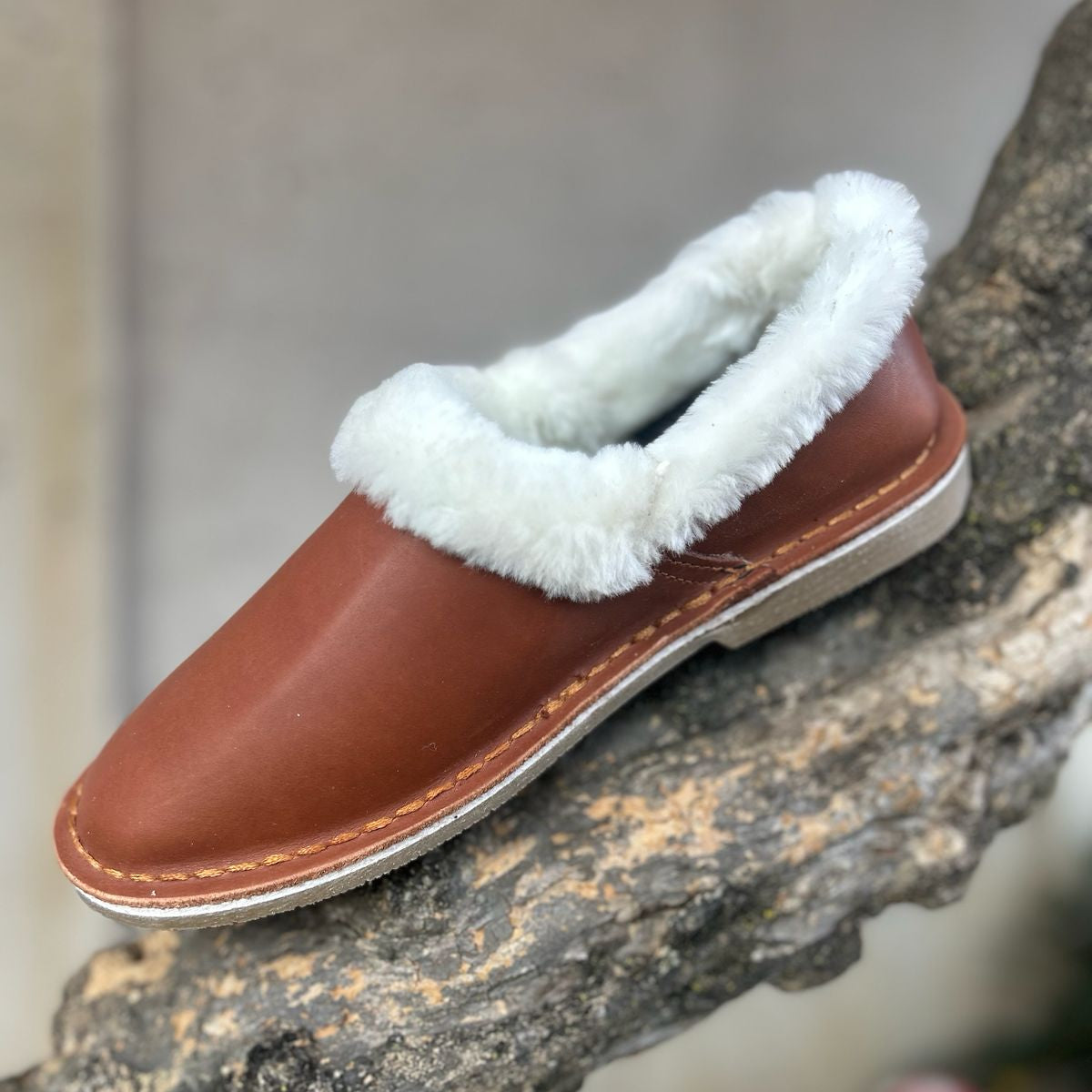 Genuine Leather Wool-lined Slippers