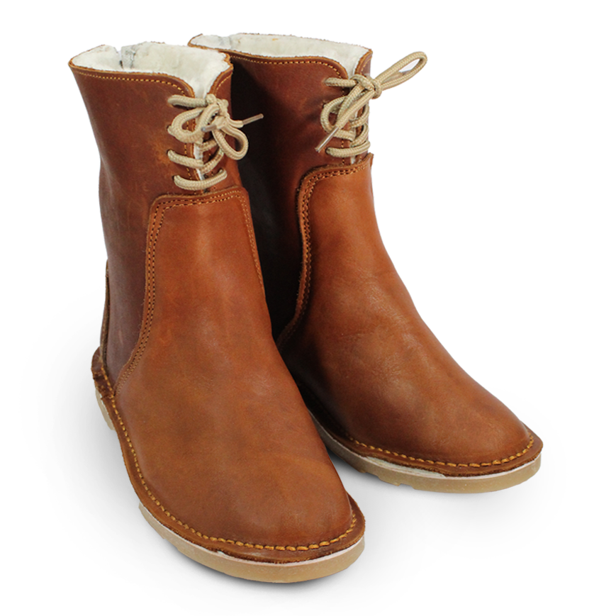 Unisex 100% wool lined boots - red tan