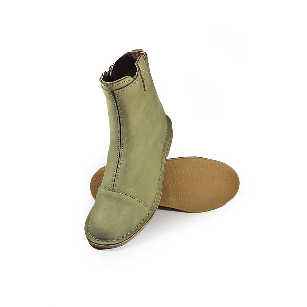 Zipp Ankle Booties - Olive Green