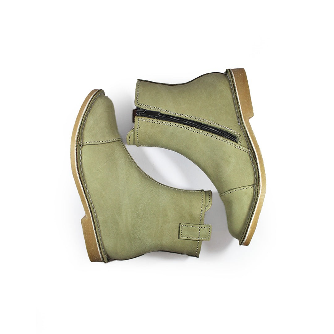 Zipp Ankle Booties - Olive Green