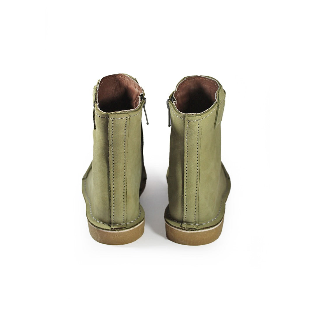Zipp Ankle Booties - Olive Green