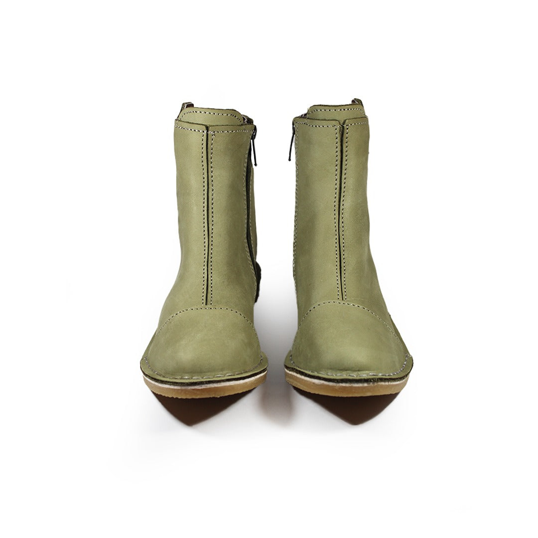 Zipp Ankle Booties - Olive Green