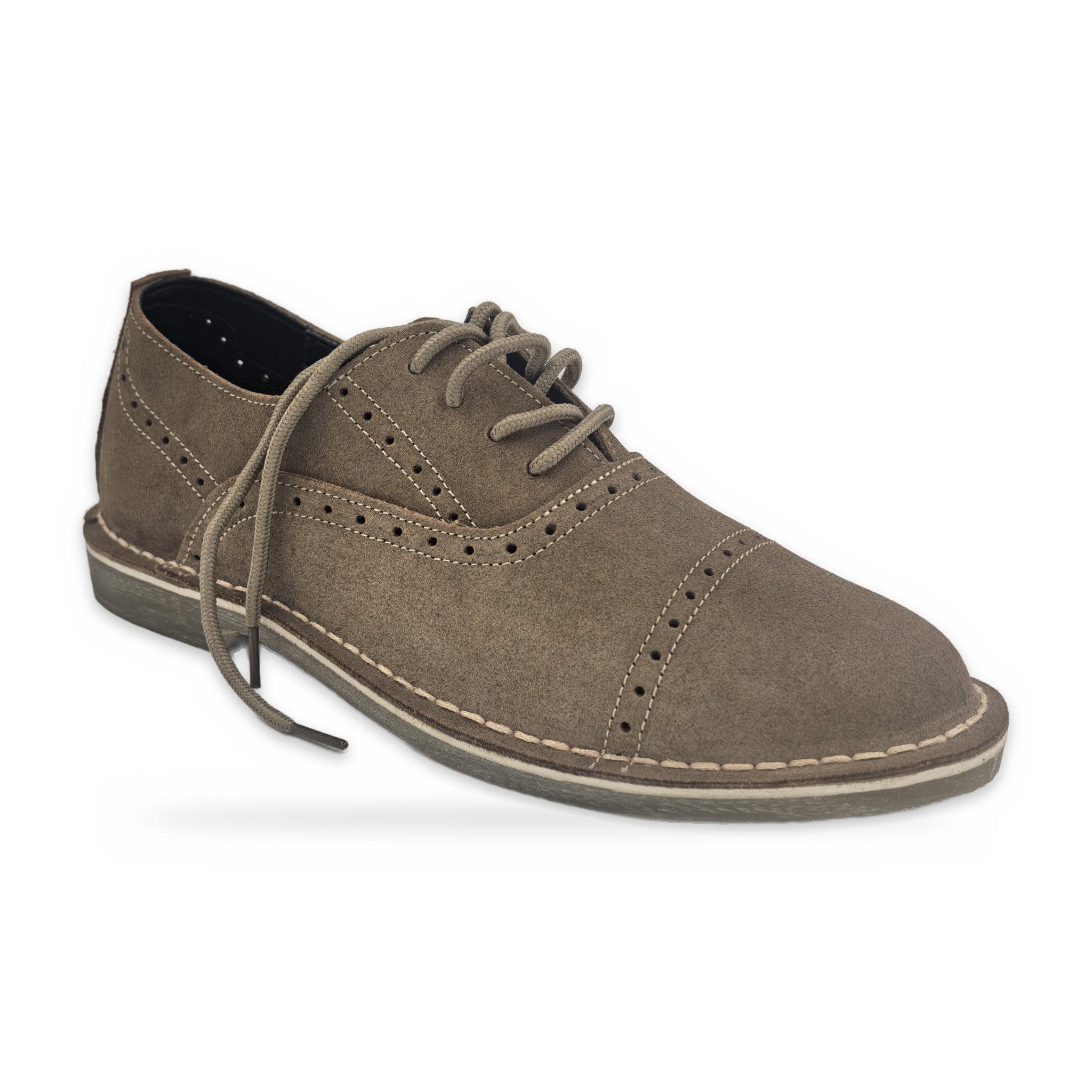 Two-Tone Saddle Lace-Ups – Beige Suede