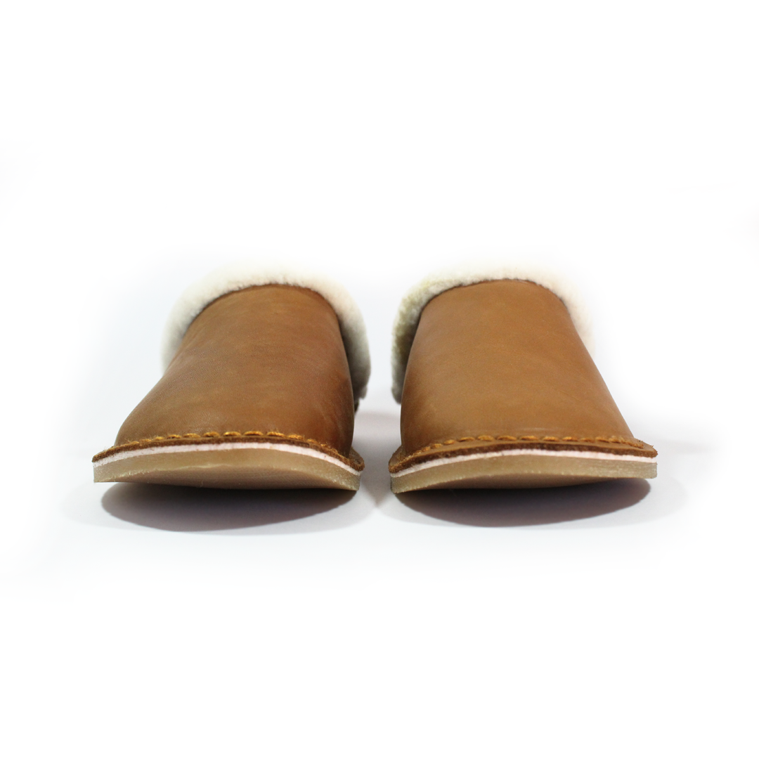 genuine leather wool-lined slippers