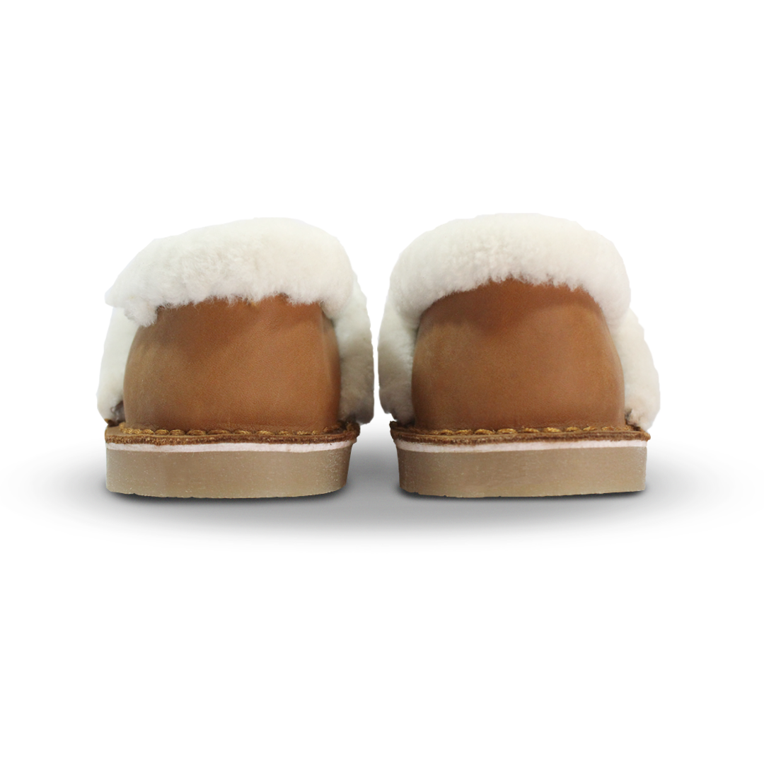 genuine leather wool-lined slippers