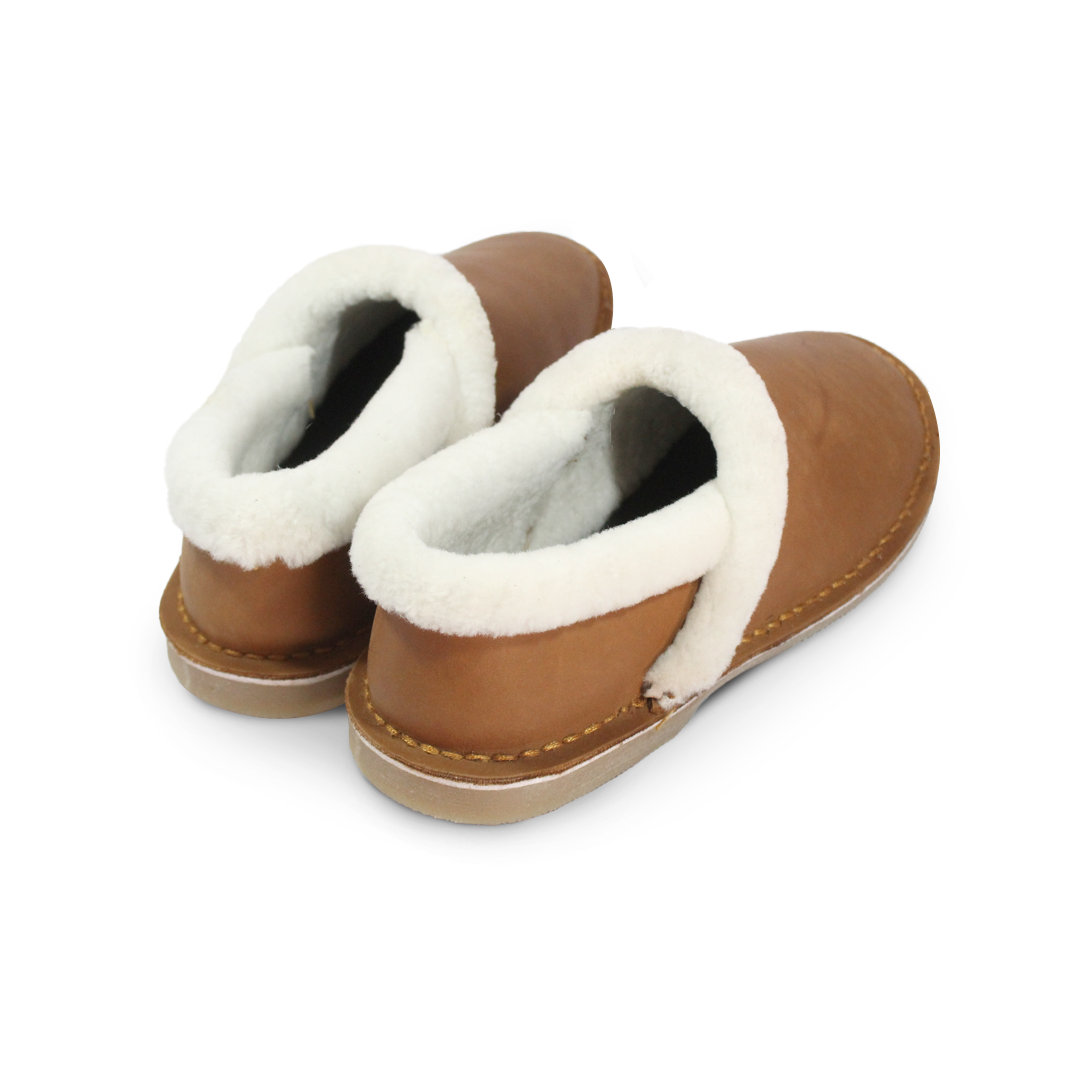 genuine leather wool-lined slippers