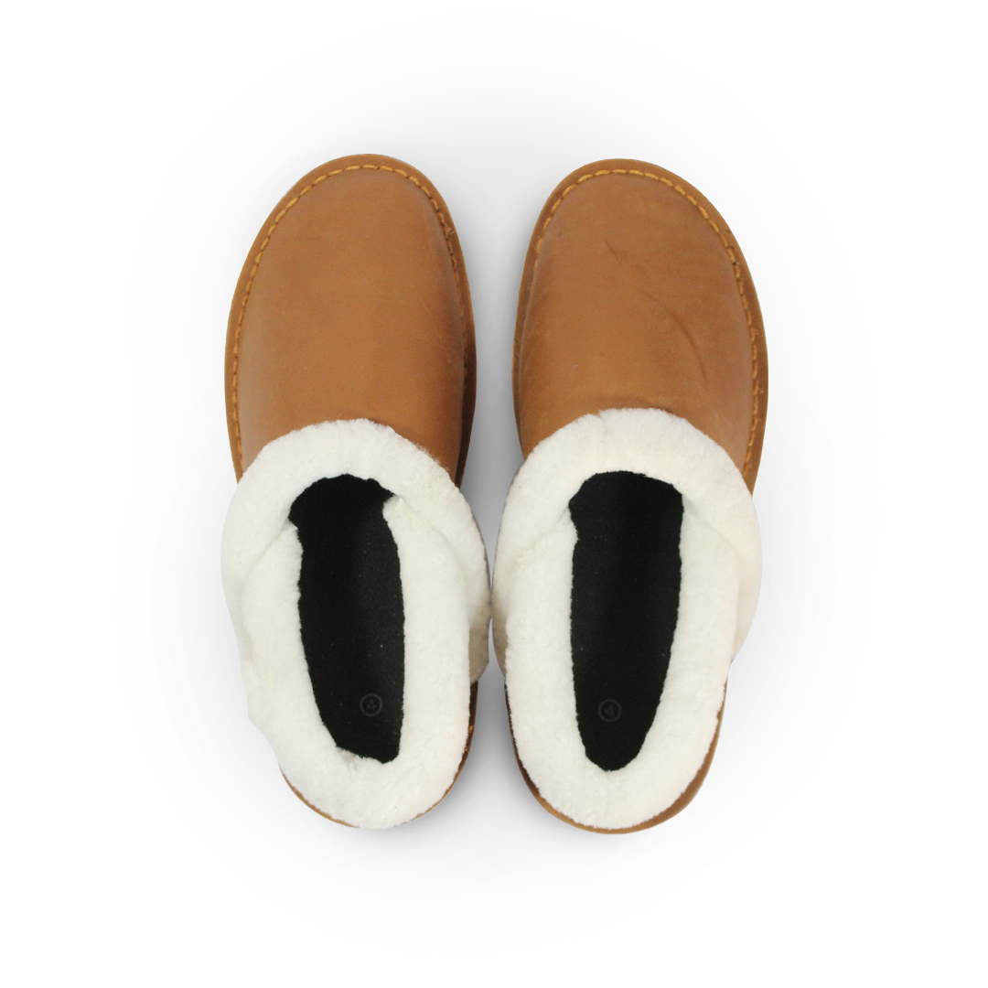 genuine leather wool-lined slippers