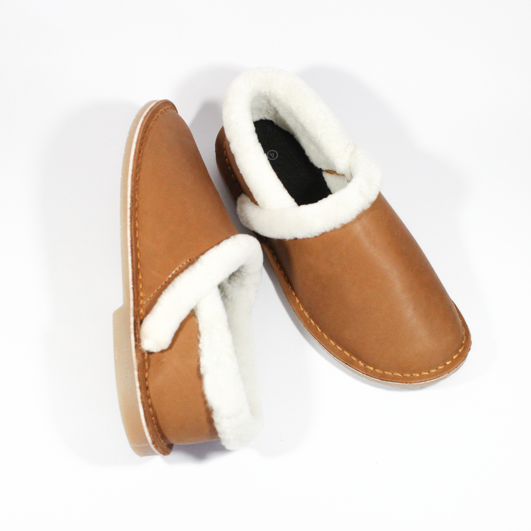 genuine leather wool-lined slippers