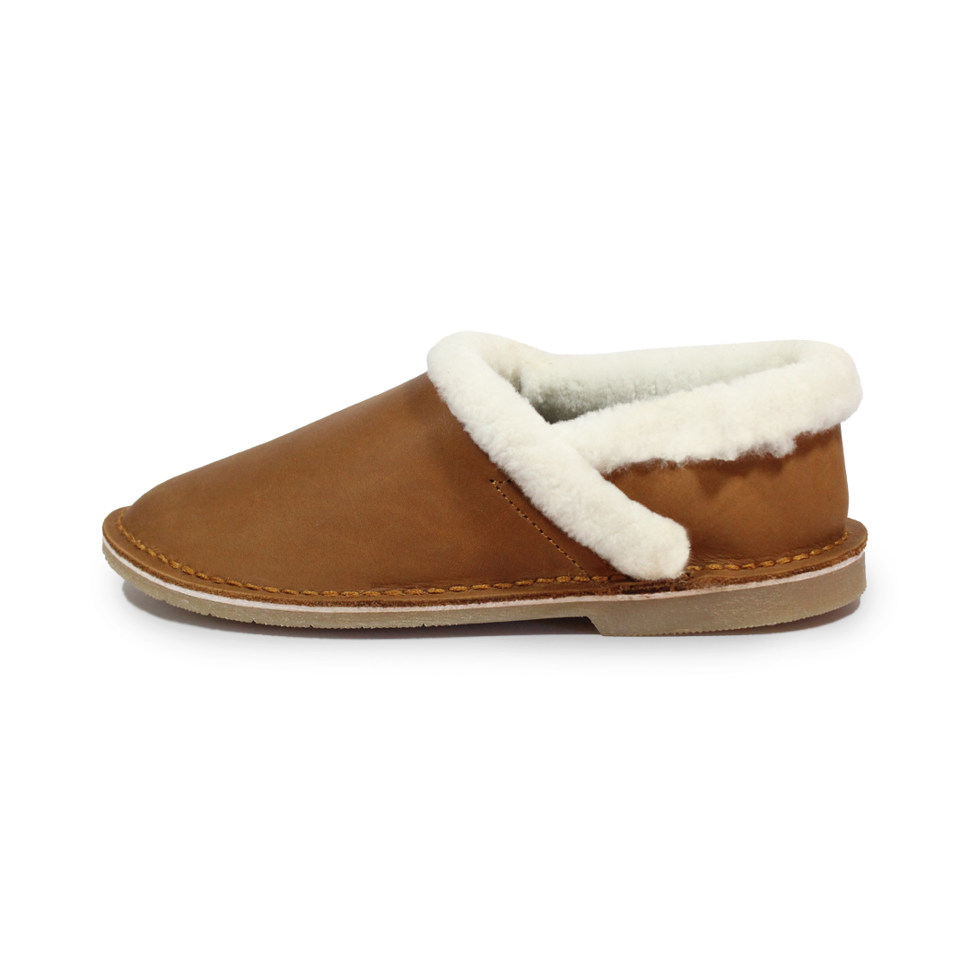 Genuine leather wool-lined slippers