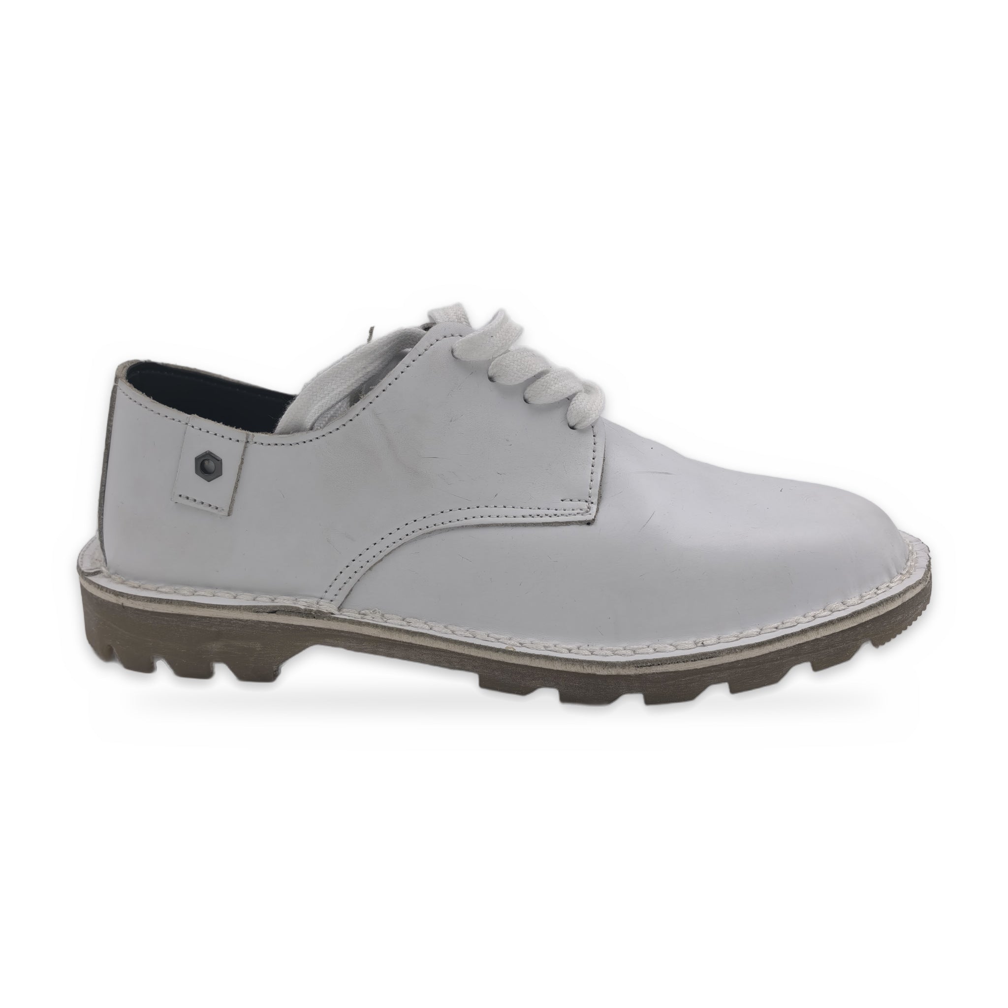 Button Tab Derby Vellies – Ladies – White