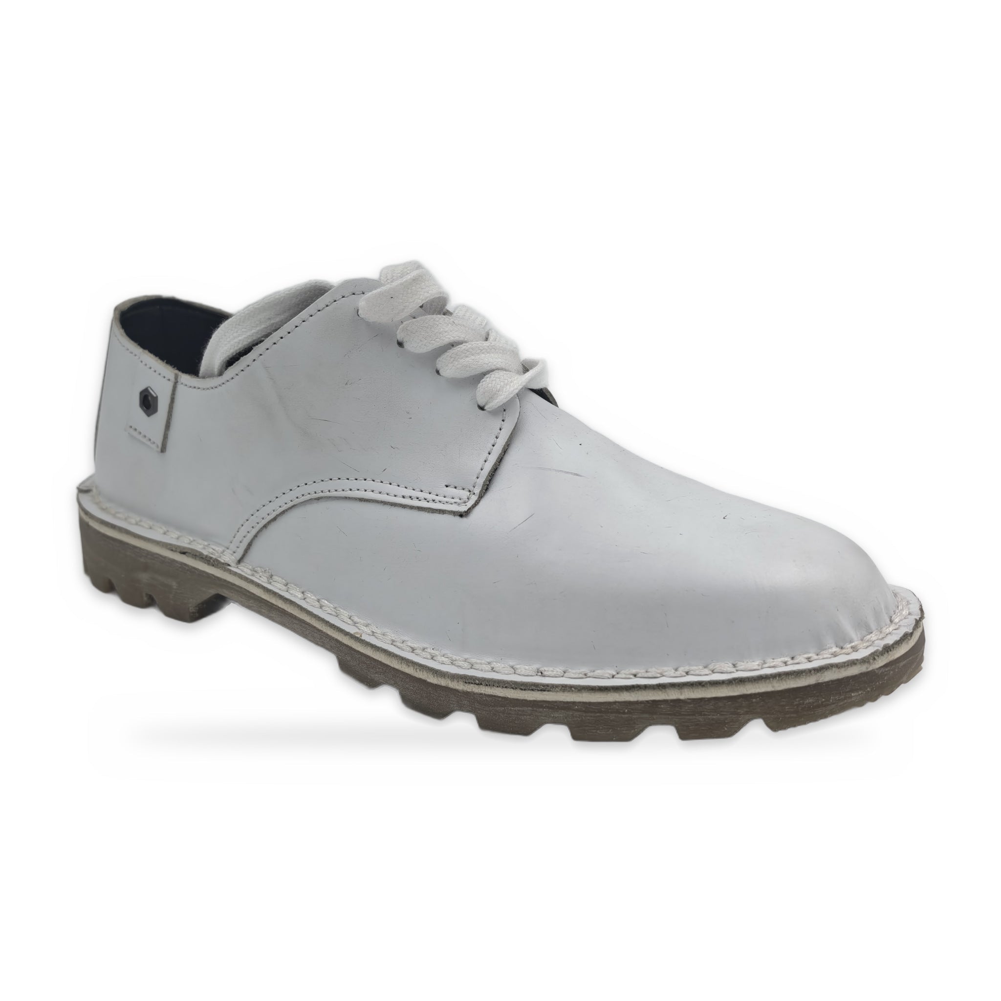 Button Tab Derby Vellies – Ladies – White