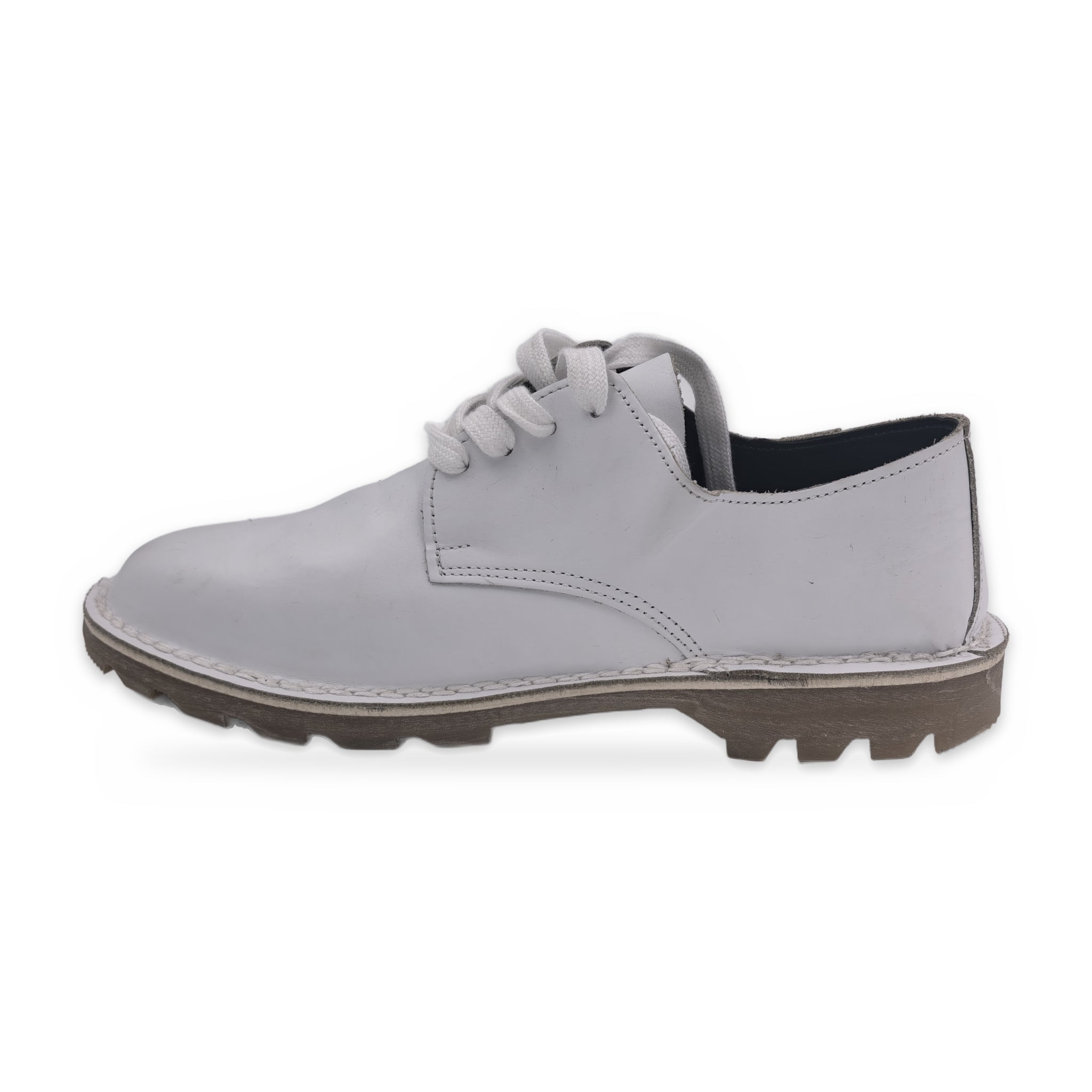 Button Tab Derby Vellies – Ladies – White