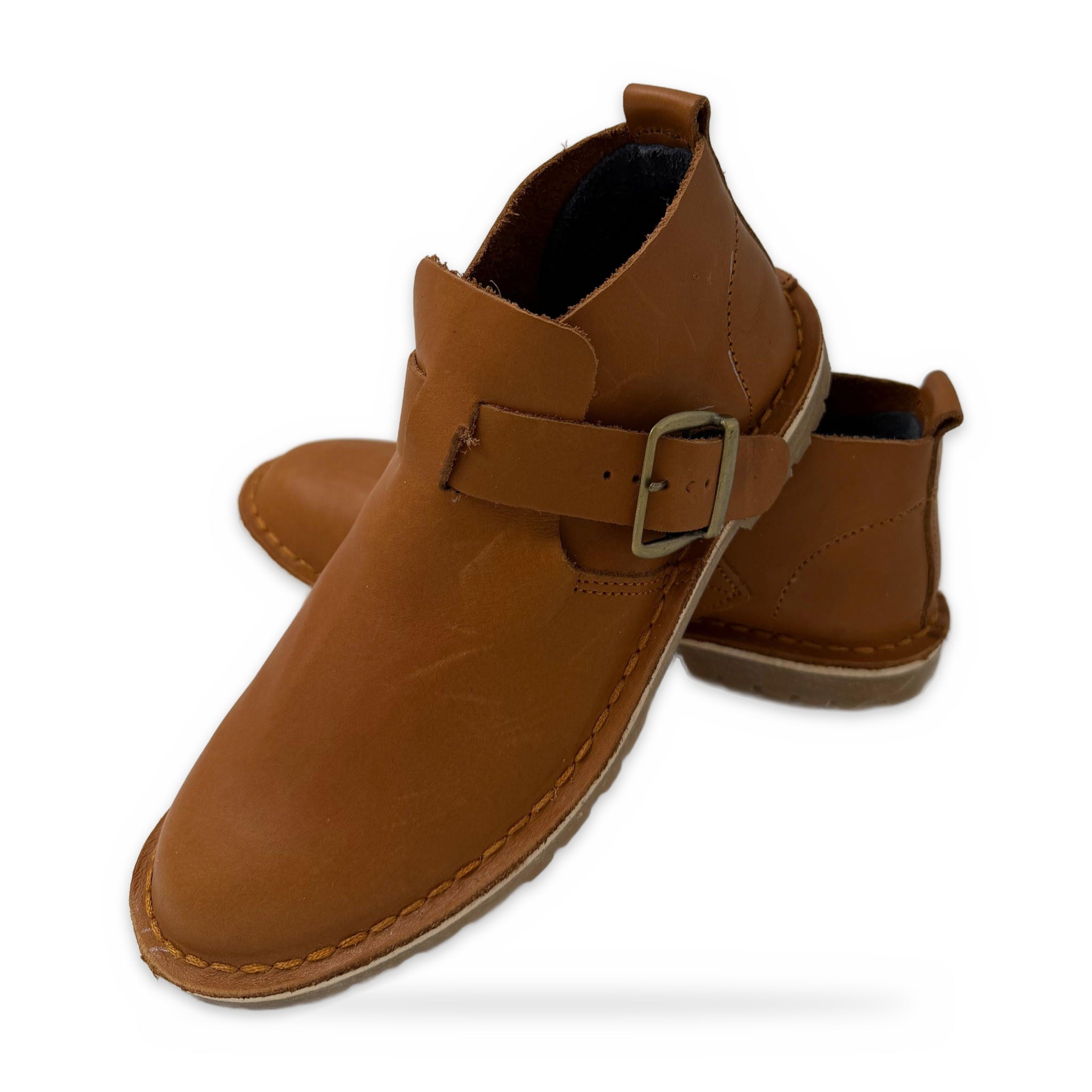 Ladies Crossover Buckle Bootie – Tan
