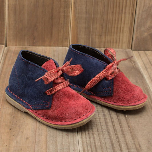 kids farmers vellies - red and navy suede