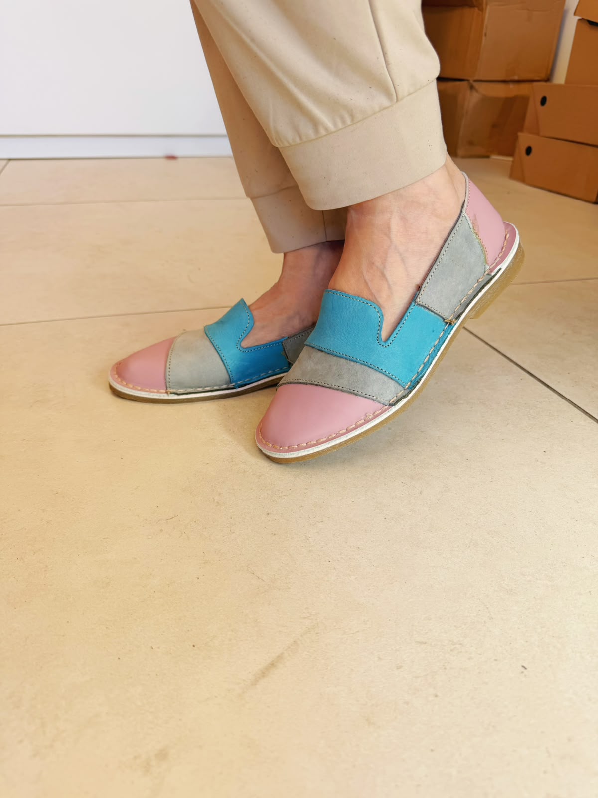 Multi Colour Slip-On – Pink, Grey & Blue