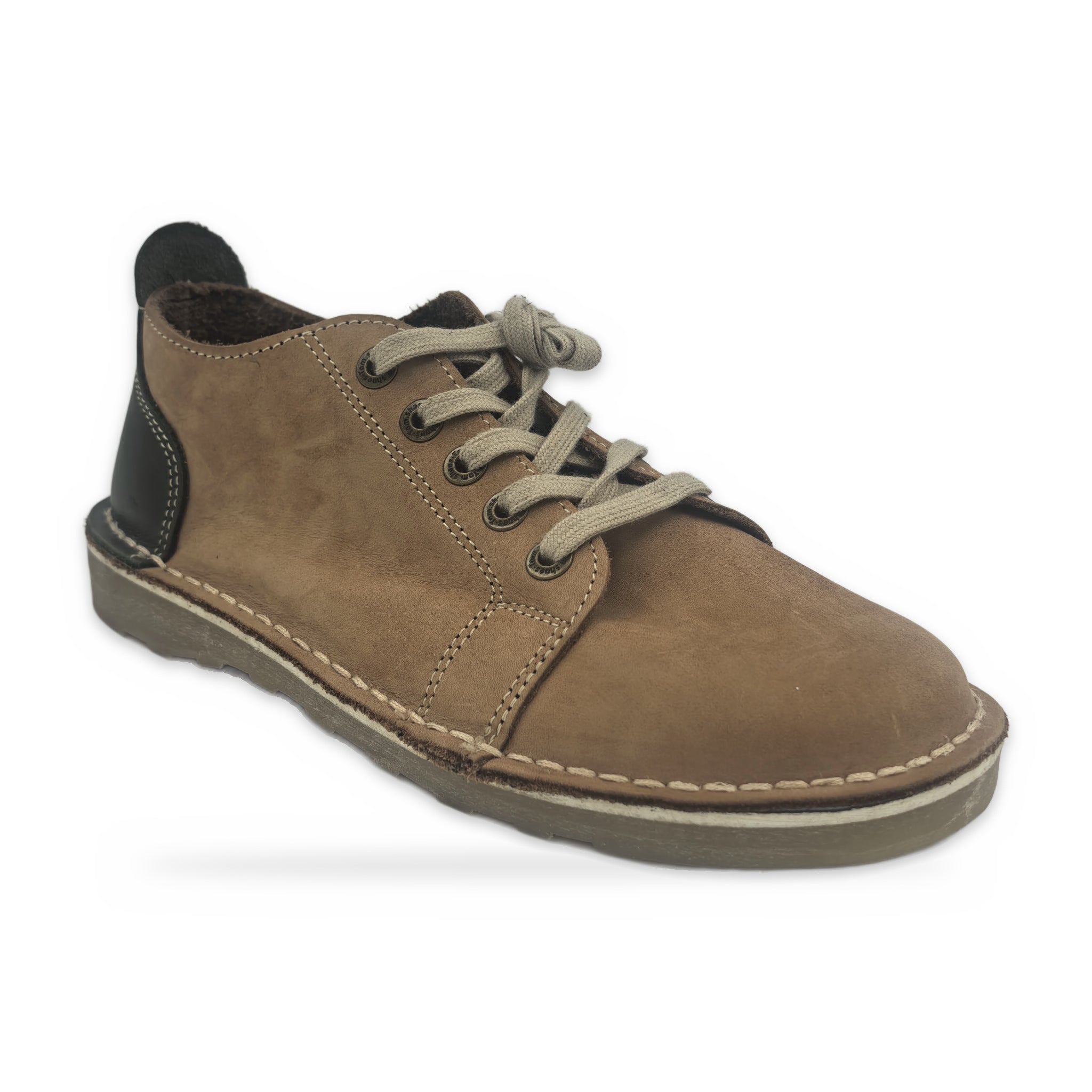 Button Tab Derby Vellies – Tan & Black