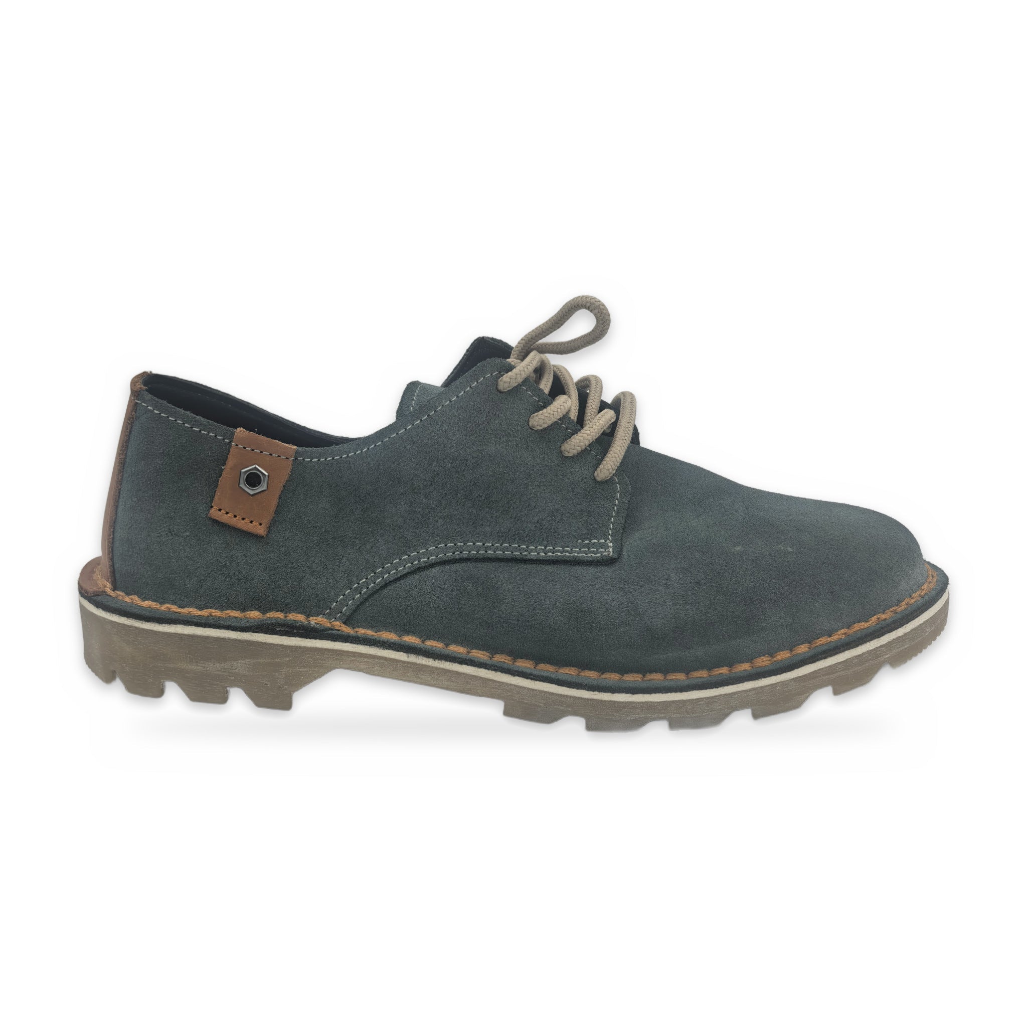 Button Tab Derby Vellies – Teal Suede