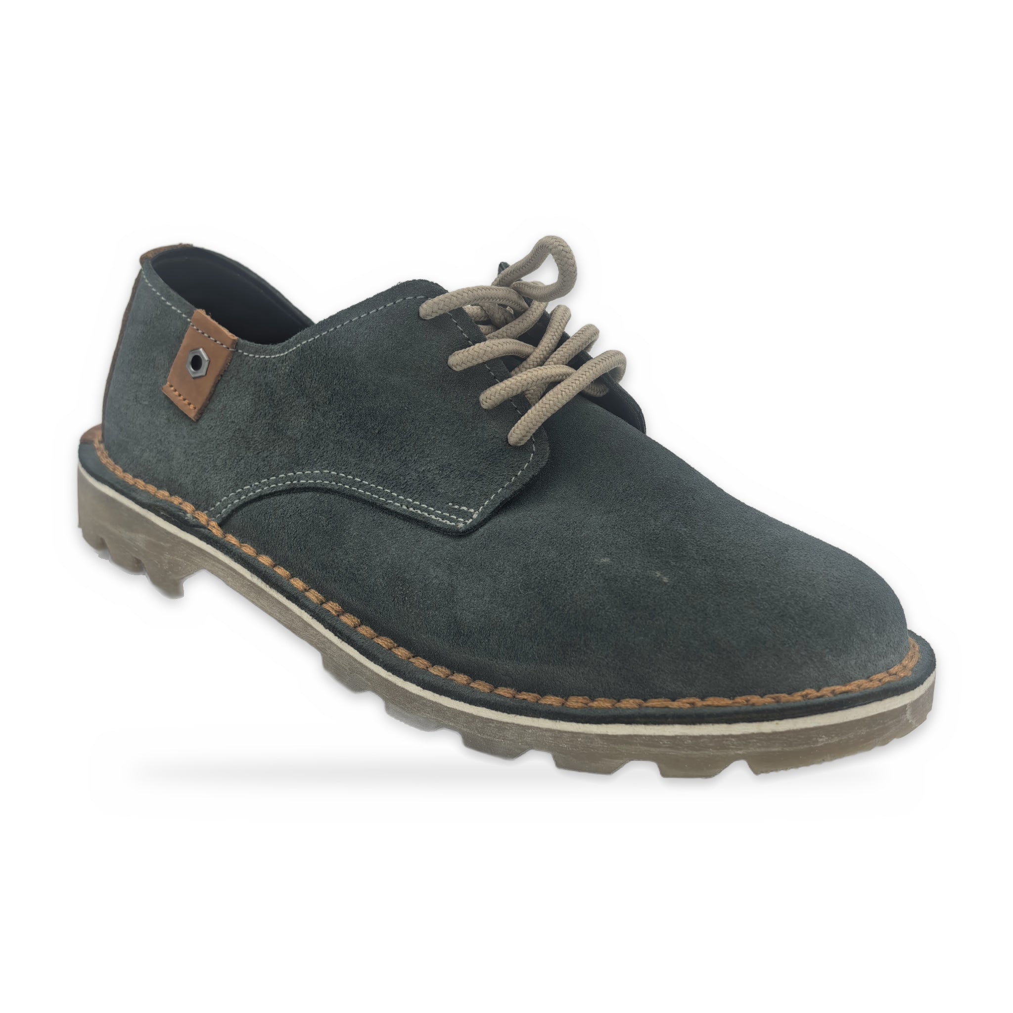 Button Tab Derby Vellies – Teal Suede