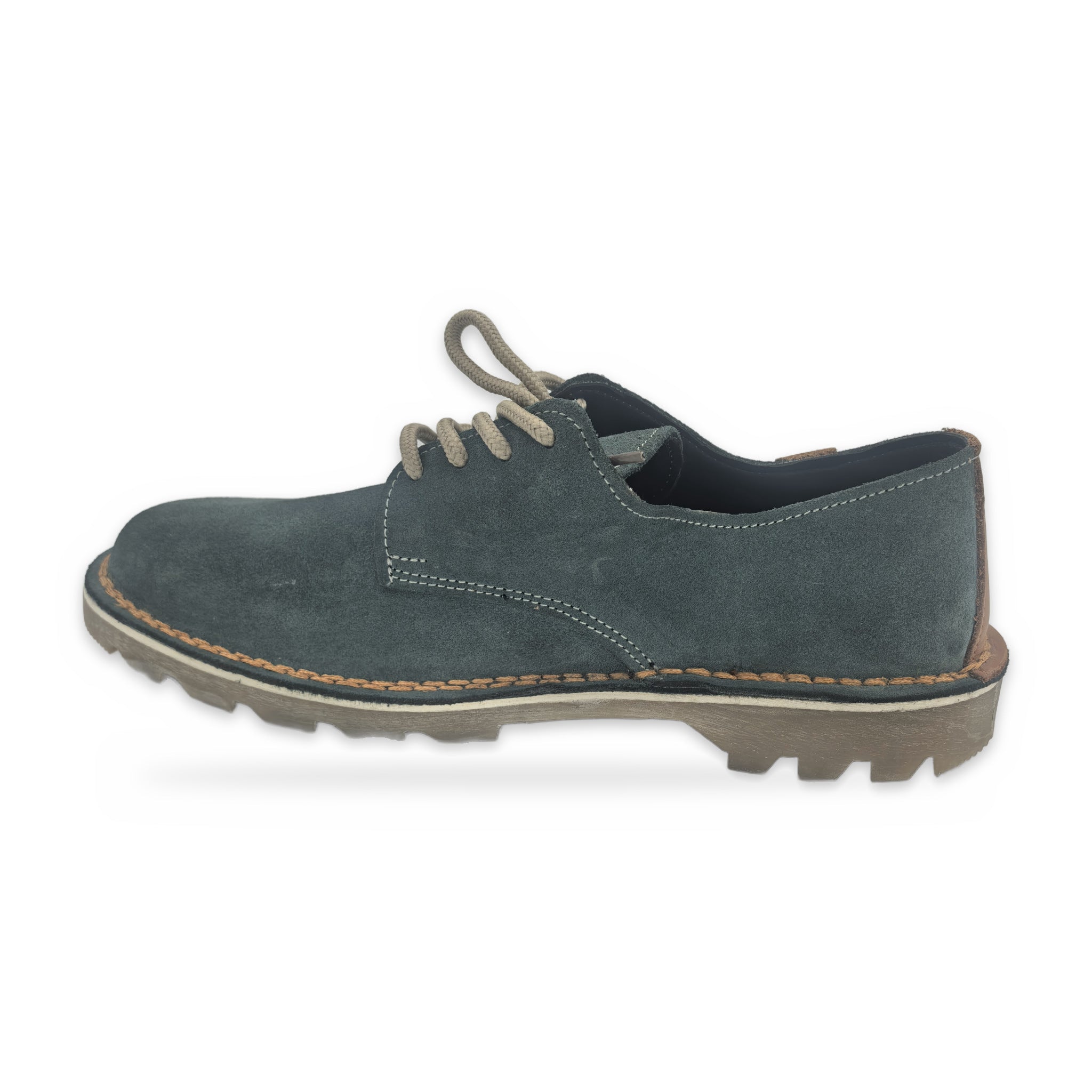 Button Tab Derby Vellies – Teal Suede